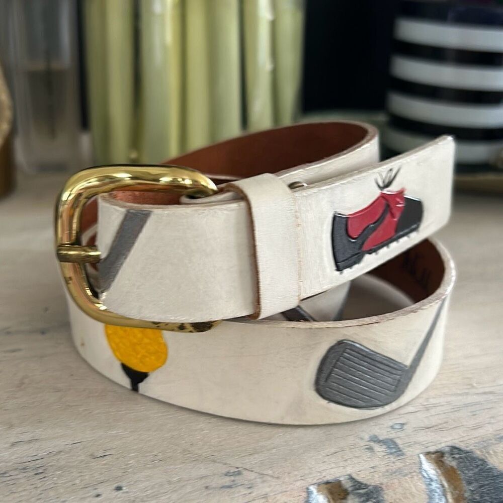 Diane Weiss NYC white leather painted golf belt artisan size small
